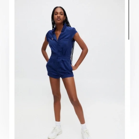 Urban Outfitters Knock Out Blue Quinn Shortie Corduroy Romper - Picture 2 of 16